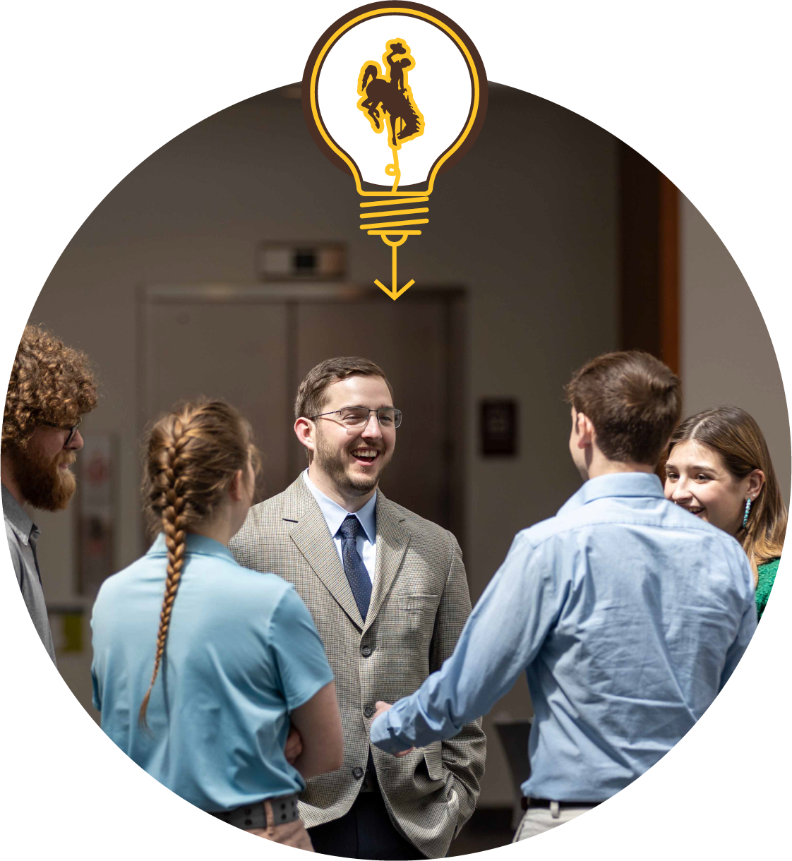 Students talking and lightbulb